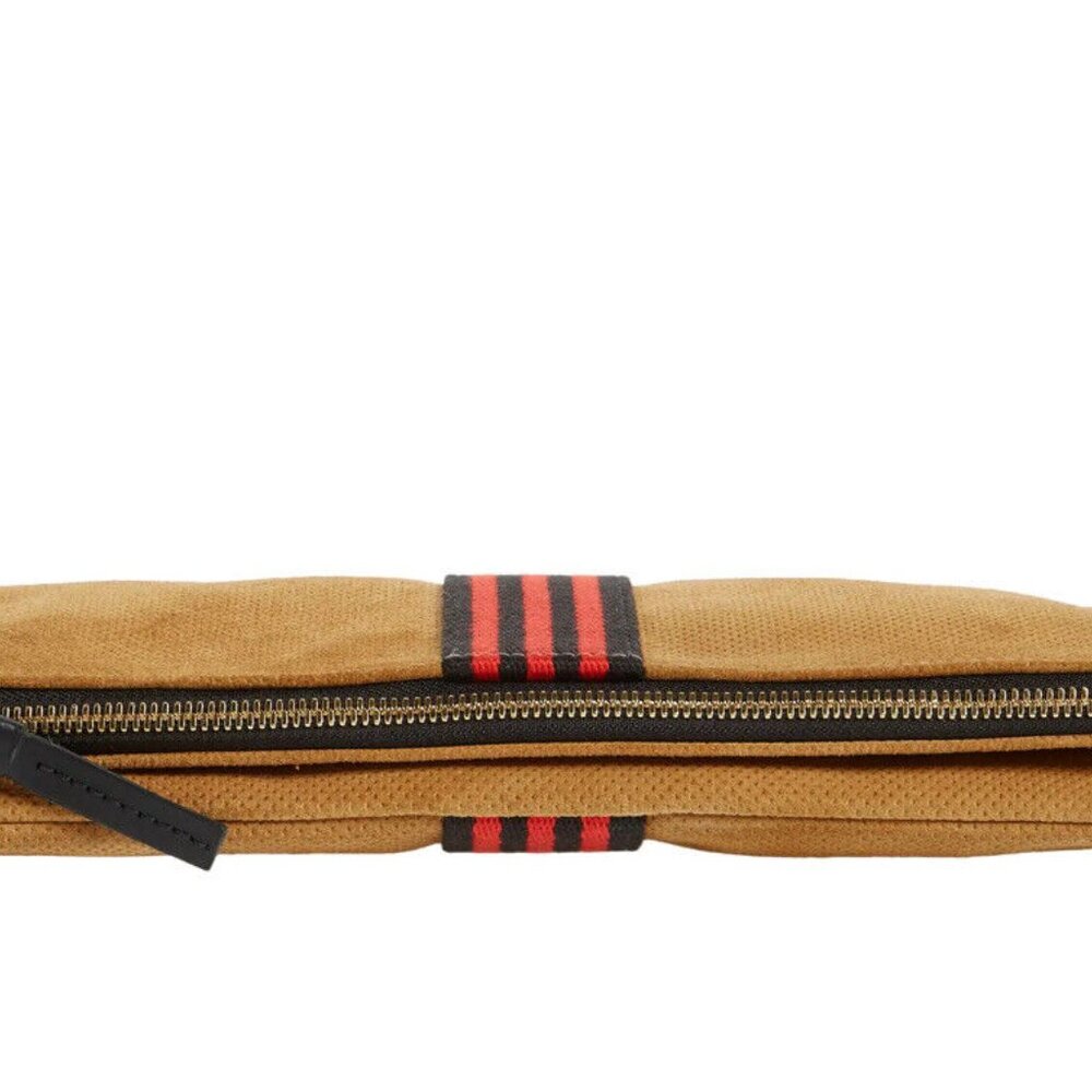 CLARE V. Perforated Suede Foldover Clutch Bag Camel Tan W/ Stripe NEW. - Picture 4 of 7